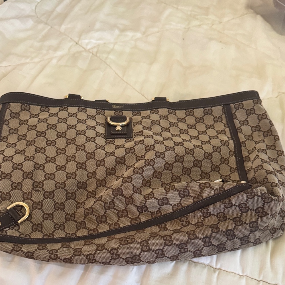 Gucci Tan and Brown Monogram Shoulder Bag
